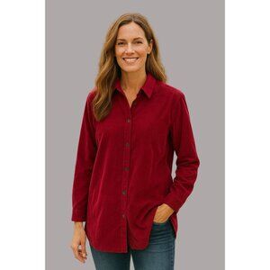 J. Jill  100% Cotton Burgundy Corduroy Button-Up Shirt  Tall Fit  Relaxed Comfor
